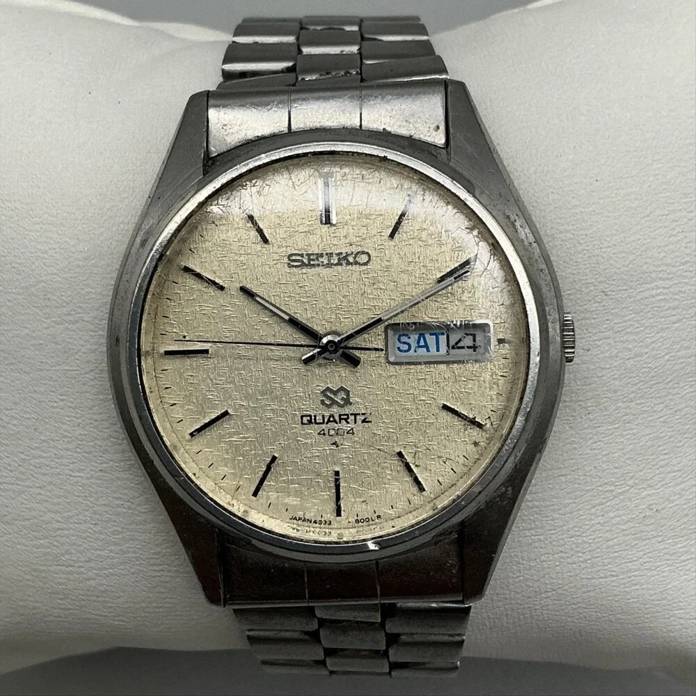 Vintage Seiko SQ Mens Watch 36mm Stainless Day Date 4633-8079 New Battery 7